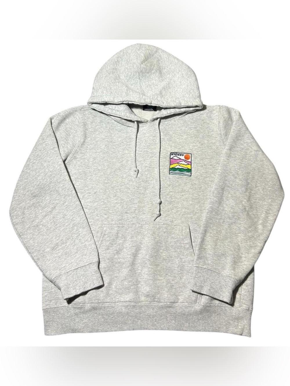 Stussy Sierra Embroidered Logo Pullover Hoodie Sweatshirt Grey